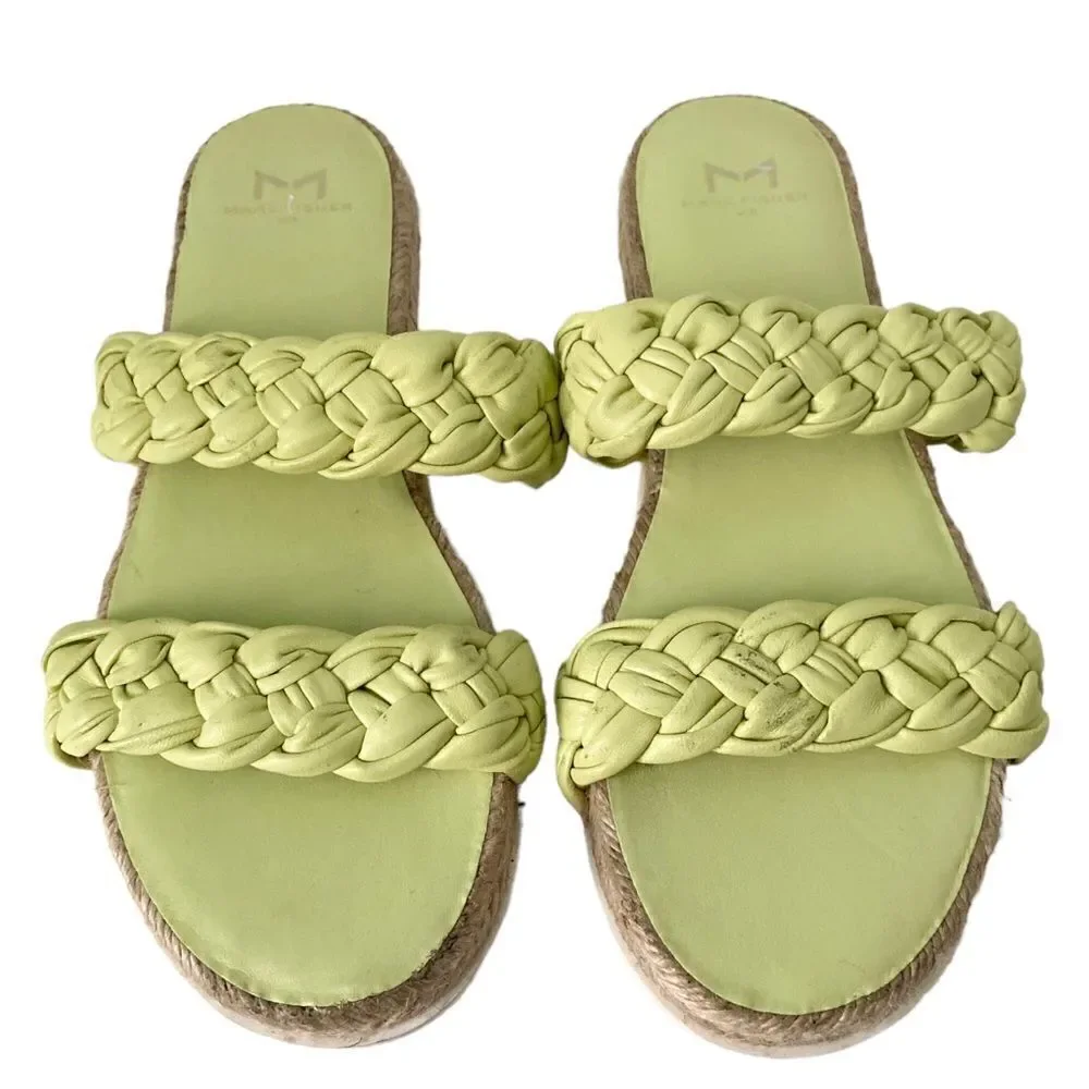 Marc Fisher Ltd Jaimee Espadrille Slide Sandal in Citron Leather Size 6M